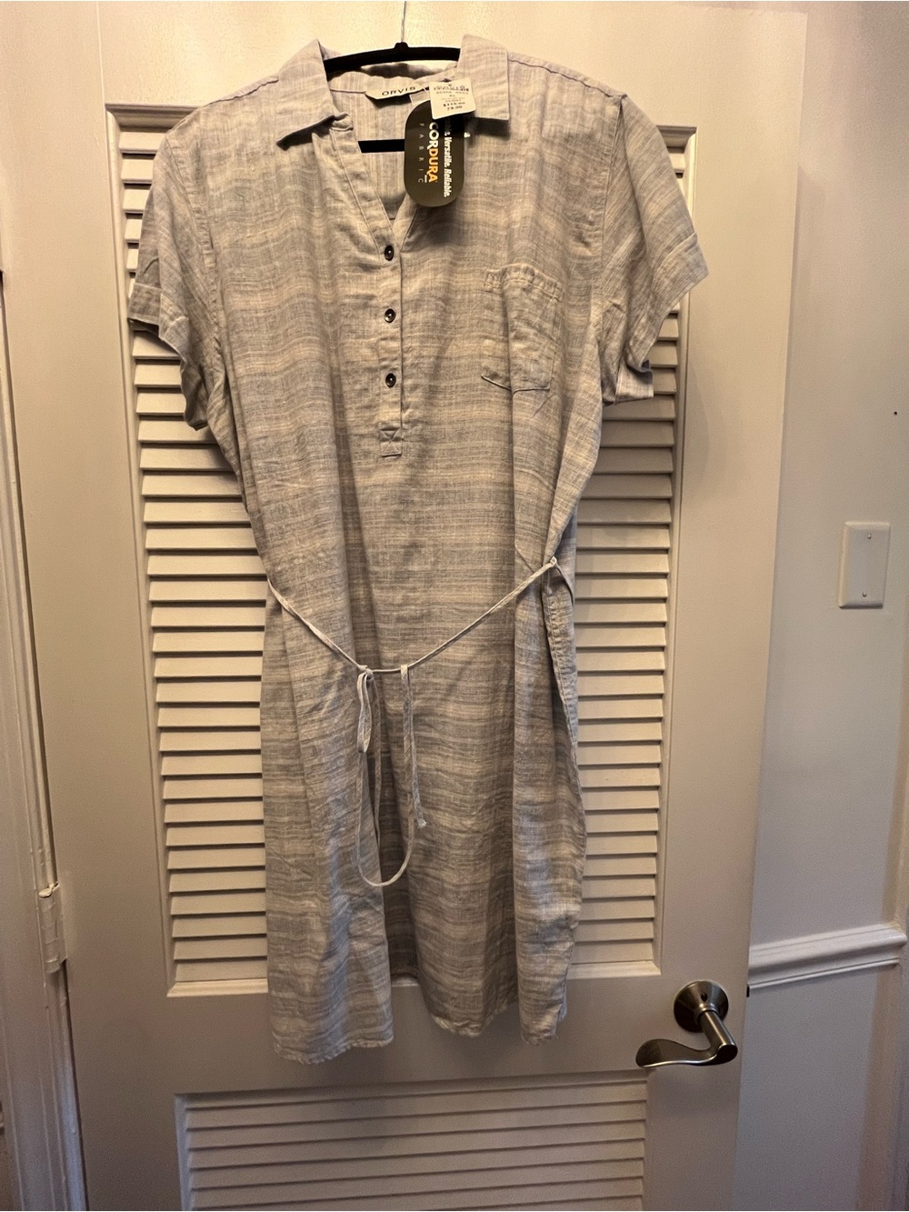 Orvis Light Blue-Gray Striped Button-Front Shirt Dress XL